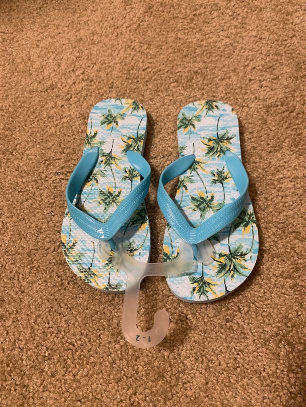 Old navy flip flops girls kids size 1Y-2Y brand new palm trees blue sandals shoe - Picture 12 of 13